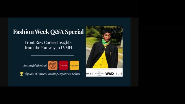 Fashion Week Q&A Special |  Front Row Career Insights from the Runway to LVMH [10/11/2026] (Recording)